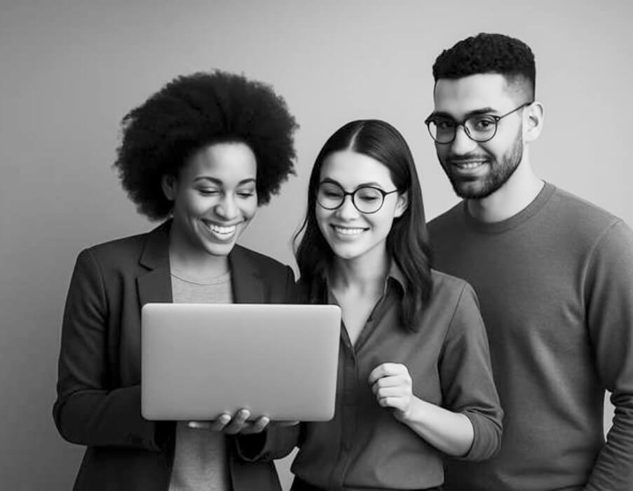 Personen, die mit einem Laptop arbeiten